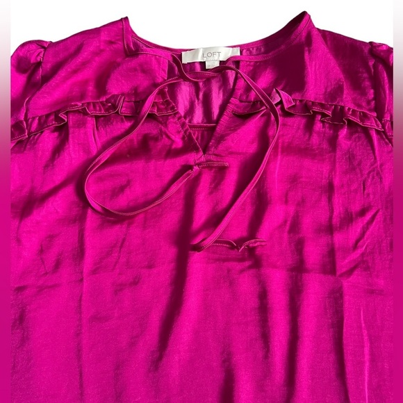 Loft - Womens Fuchsia Ruffled Long Sleeve Top Sz. PS - Picture 6 of 8